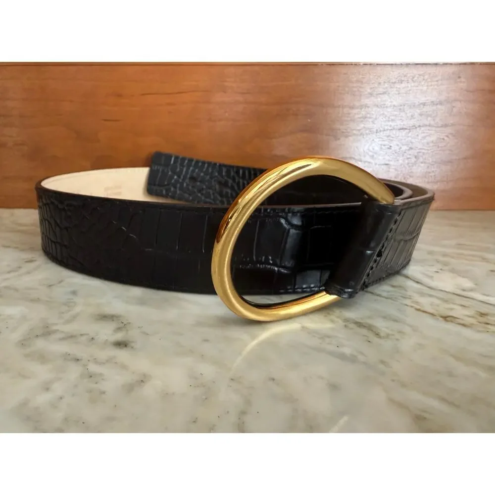 Talbots Croc Embossed Leather Belt Black S